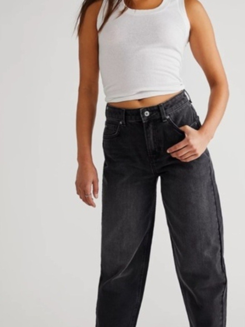 We The Free Tapered Baggy High Rise Boyfriend Fit Black Jeans